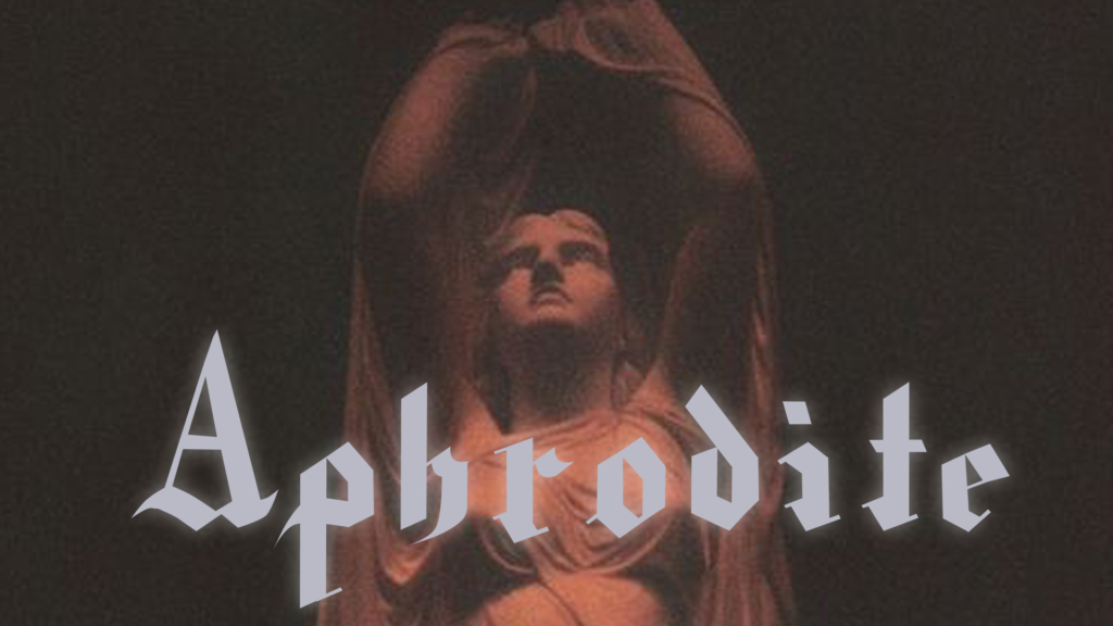 finished custom blackletter design with a woman pictured behind the blackletter