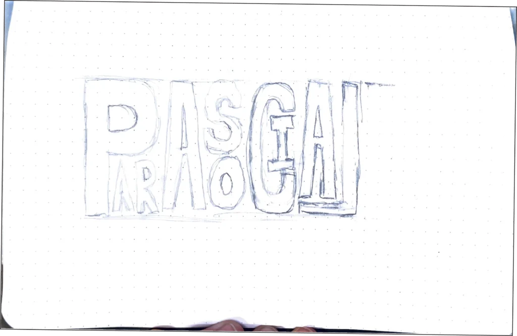 scan of hand drawn draft of the lockletters